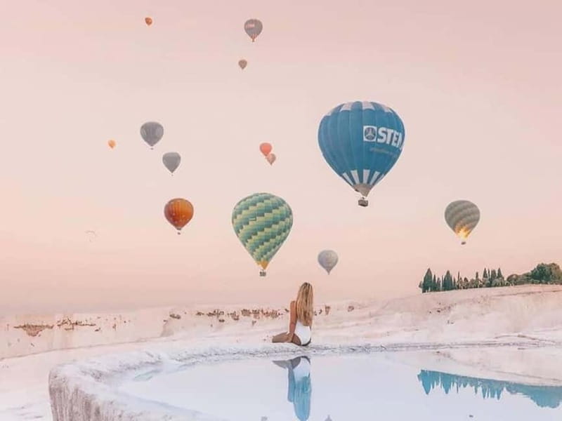 From Kusadası: Pamukkale Day Trip w/Balloon Flight & Lunch - Exploring Pamukkale on foot